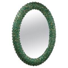 "Roseto Gold Green"  Oval Murano Glass Rose Mirror by Fratelli Tosi Murano