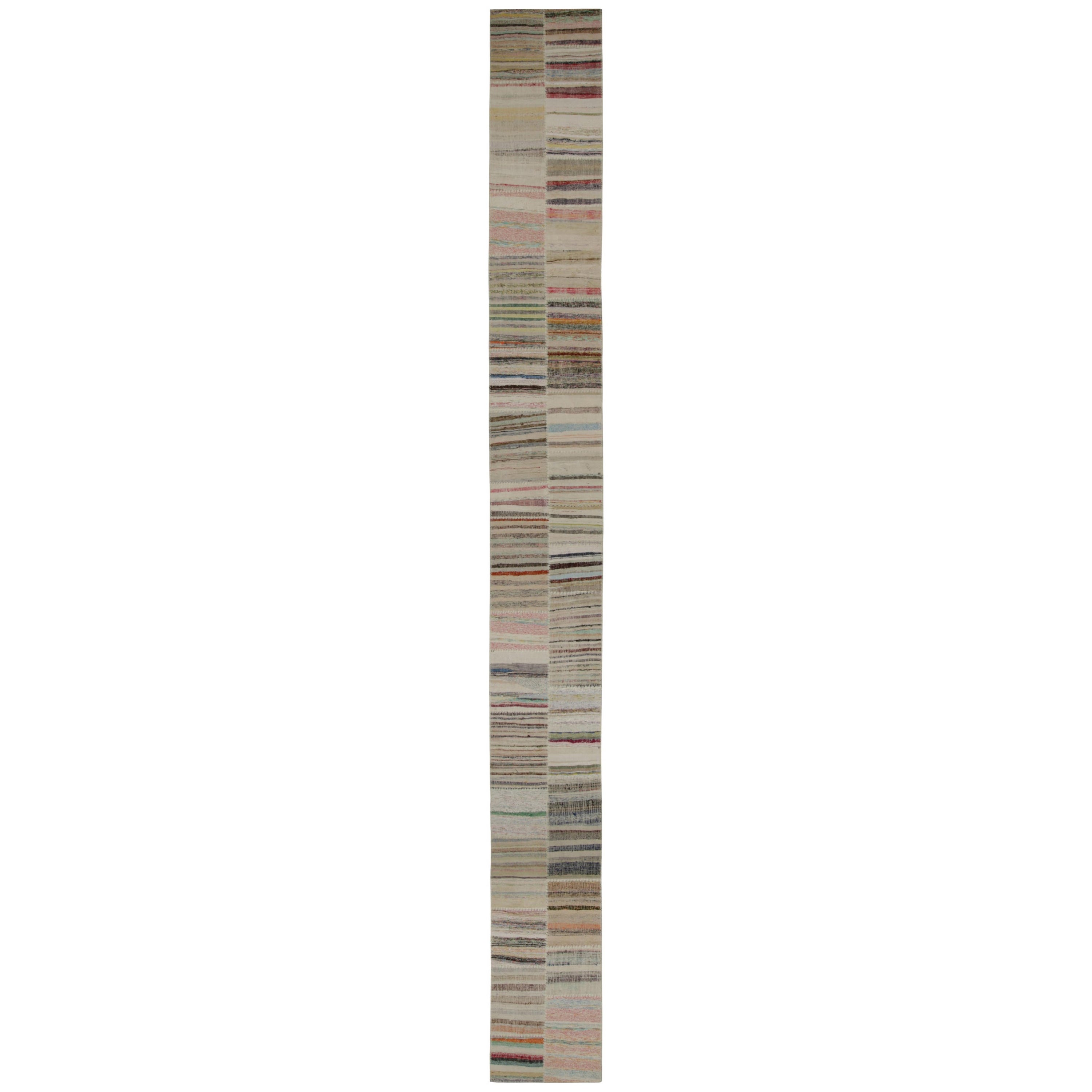 Rug & Kilim’s Patchwork Kilim Extra-Long Runner in Polychromatic Stripes