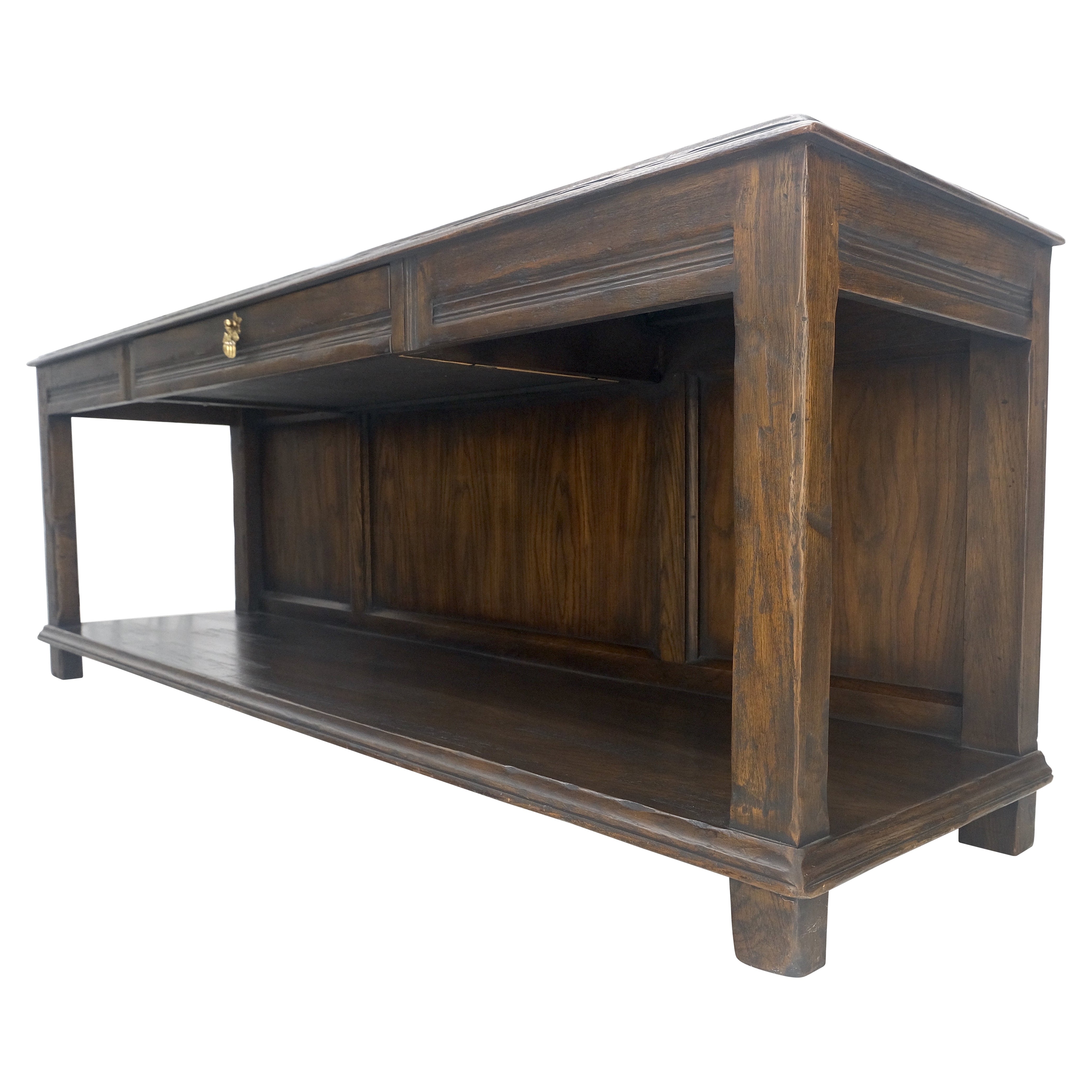 Finished Back Solid Oak c1970s 78" Long One Drawer Console Sofa Table MINT