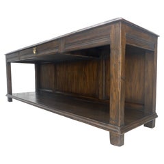 Finished Back Solid Oak c1970s 78" Long One Drawer Console Sofa Table MINT