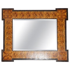 EXQUISITE BEVELLED EDGE OYSTER LABURNUM WOOD WALL MiRROR SUBLIME PATINA