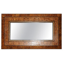 LARGE EXQUISITE CUSHION FRAMED OYSTER LABURNUM WOOD WALL MIRROR SUBLiME PATINA