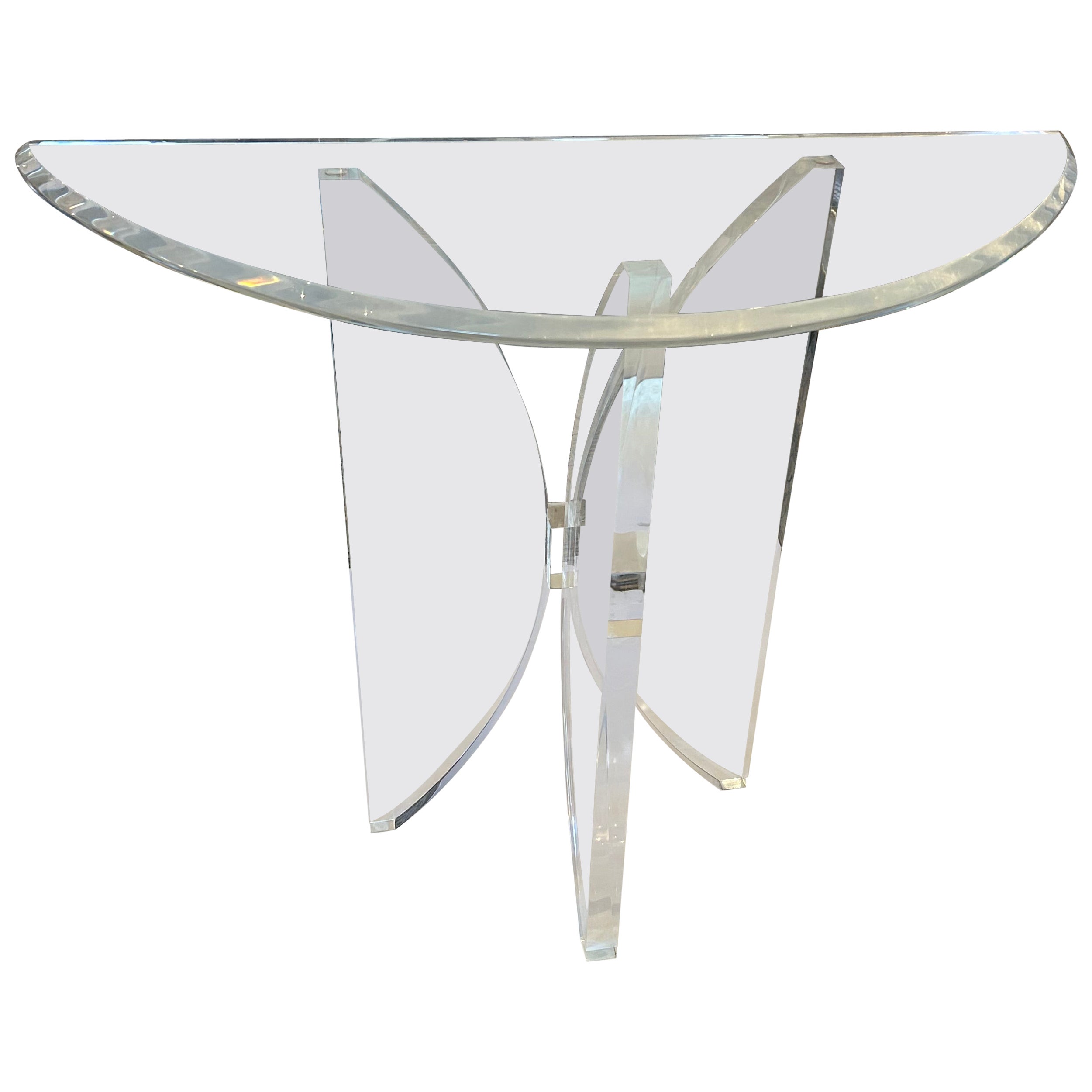 Sophisticated Mid Century Modern Lucite Demilune Console