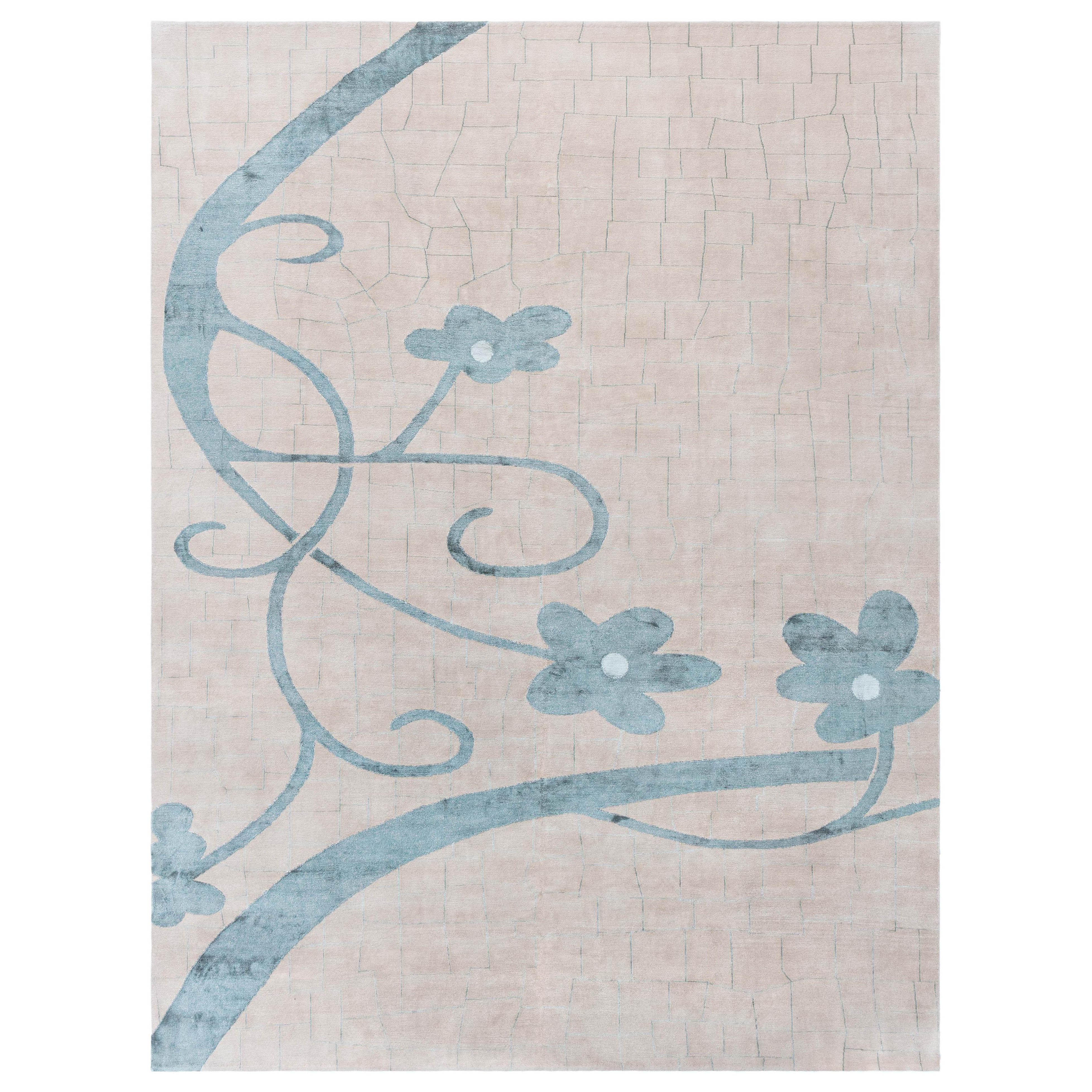 Modern Floral Tibetan Handmade of Silk and Wool Rug by Doris Leslie Blau
