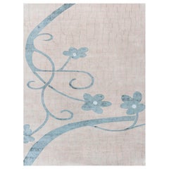 Tapis floral tibétain moderne fait main en soie et laine par Doris Leslie Blau