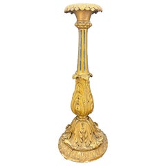 Early 19th Century Tall Italian Wood Gilded Gold Candlestick