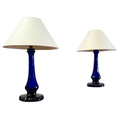 Pair Mid Twentieth Century Cobalt Blue Glass Lamps