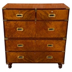 Antique Victorian Figured Walnut Campaign Chest