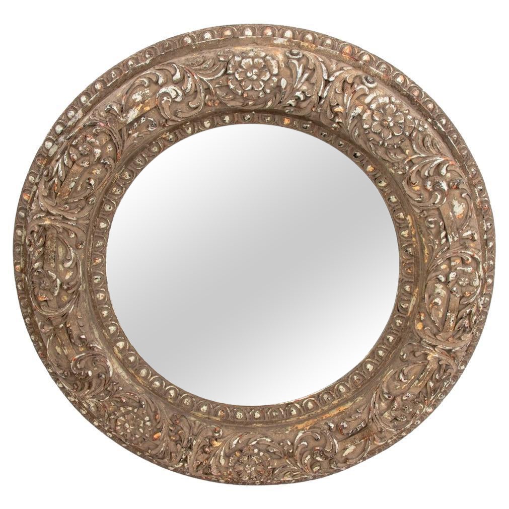Miroir circulaire français à composition argentée
