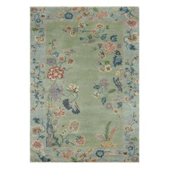 Rug & Kilim’s Chinese Art Deco Style Rug in Green with Colorful Floral Patterns