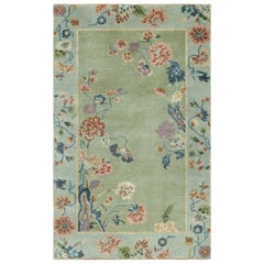 Rug & Kilim’s Chinese Art Deco Style Runner Rug in Green with Floral Patterns
