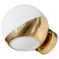 Italian Sconces Stilnovo Style, Brass and 12 cm Diam Glass, Mid-Century Design