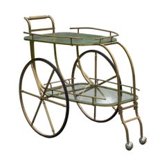 Italian Hollywood Regency Style Brass and Glass Two Tier Bar Cart or Trolley
