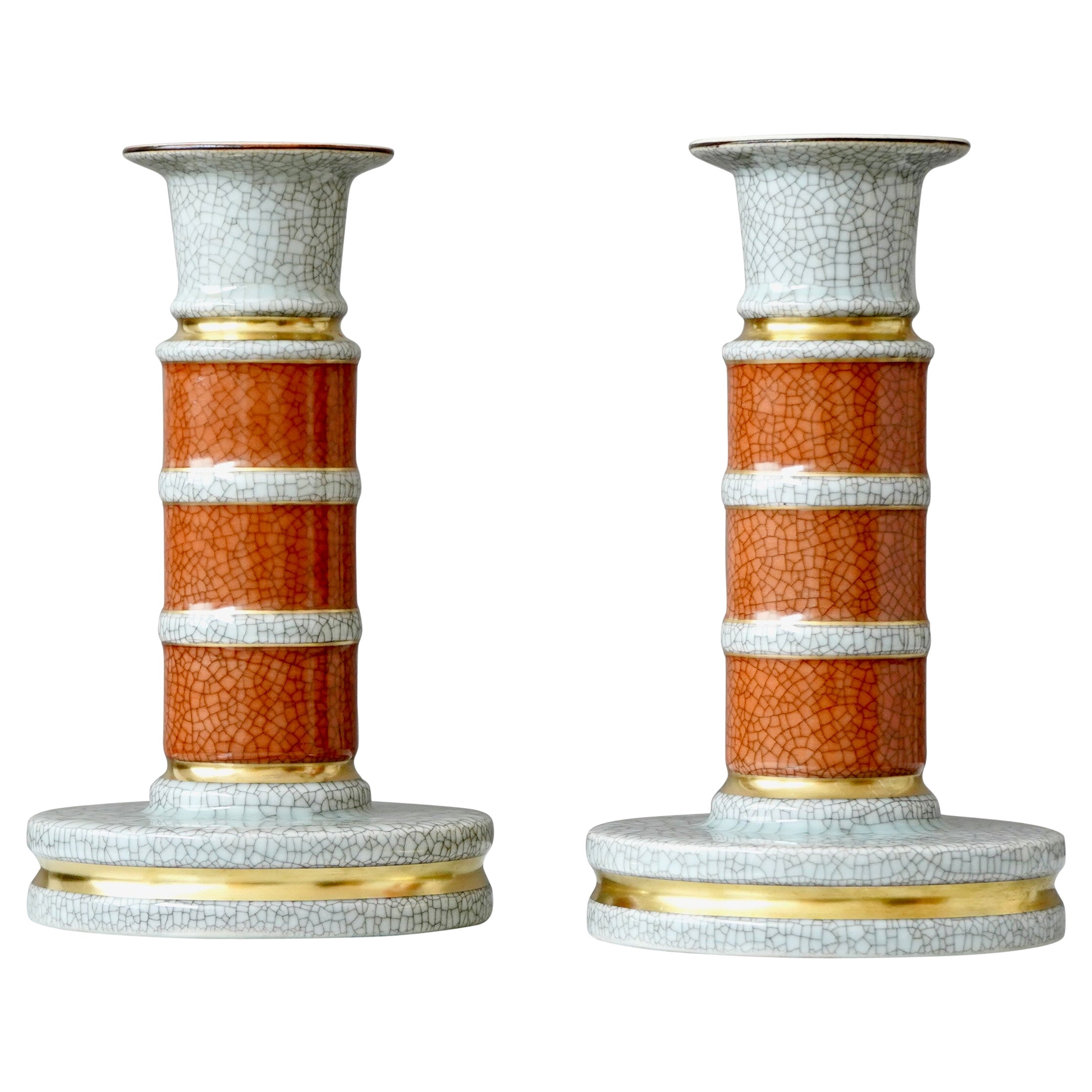 Pair of Large Royal Copenhagen Crackle Glaze Candlesticks. Thorkild Olsen, 1959