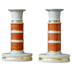 Pair of Large Royal Copenhagen Crackle Glaze Candlesticks. Thorkild Olsen, 1959