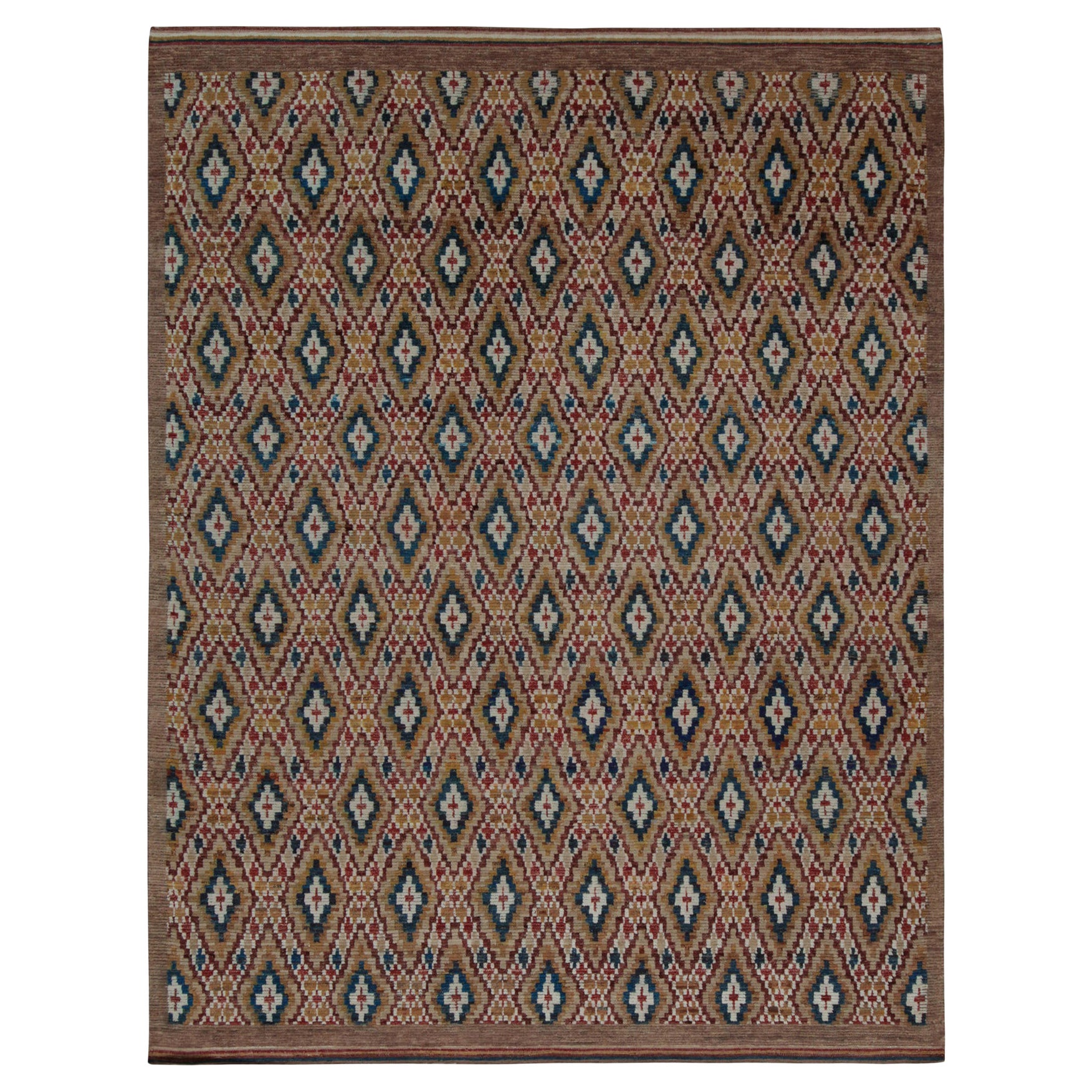 Rug & Kilim’s Moroccan Rug In Brown, Red And Blue Diamond Patterns