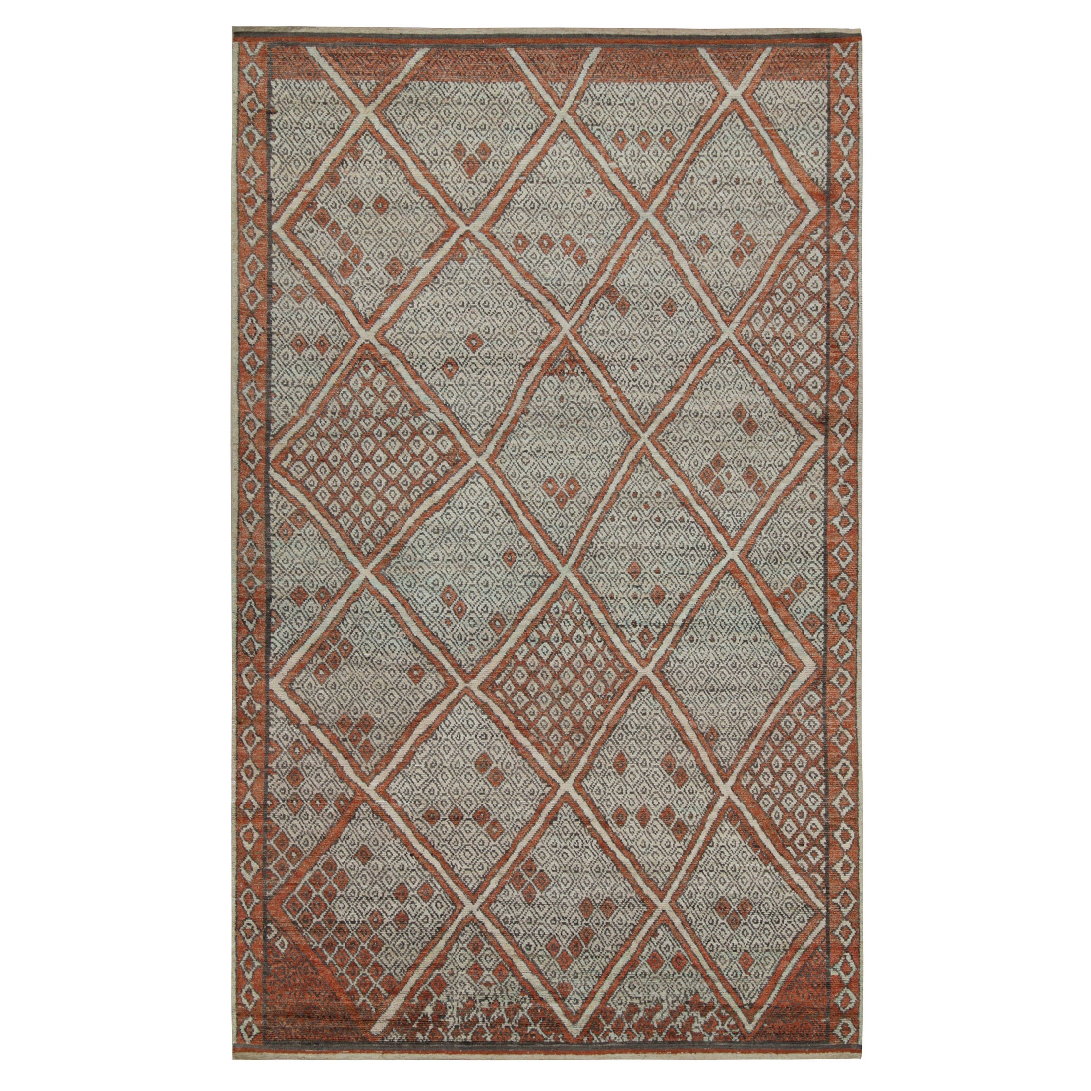 Rug & Kilim’s Moroccan Style Rug in Auburn Red and Gray Diamond Patterns