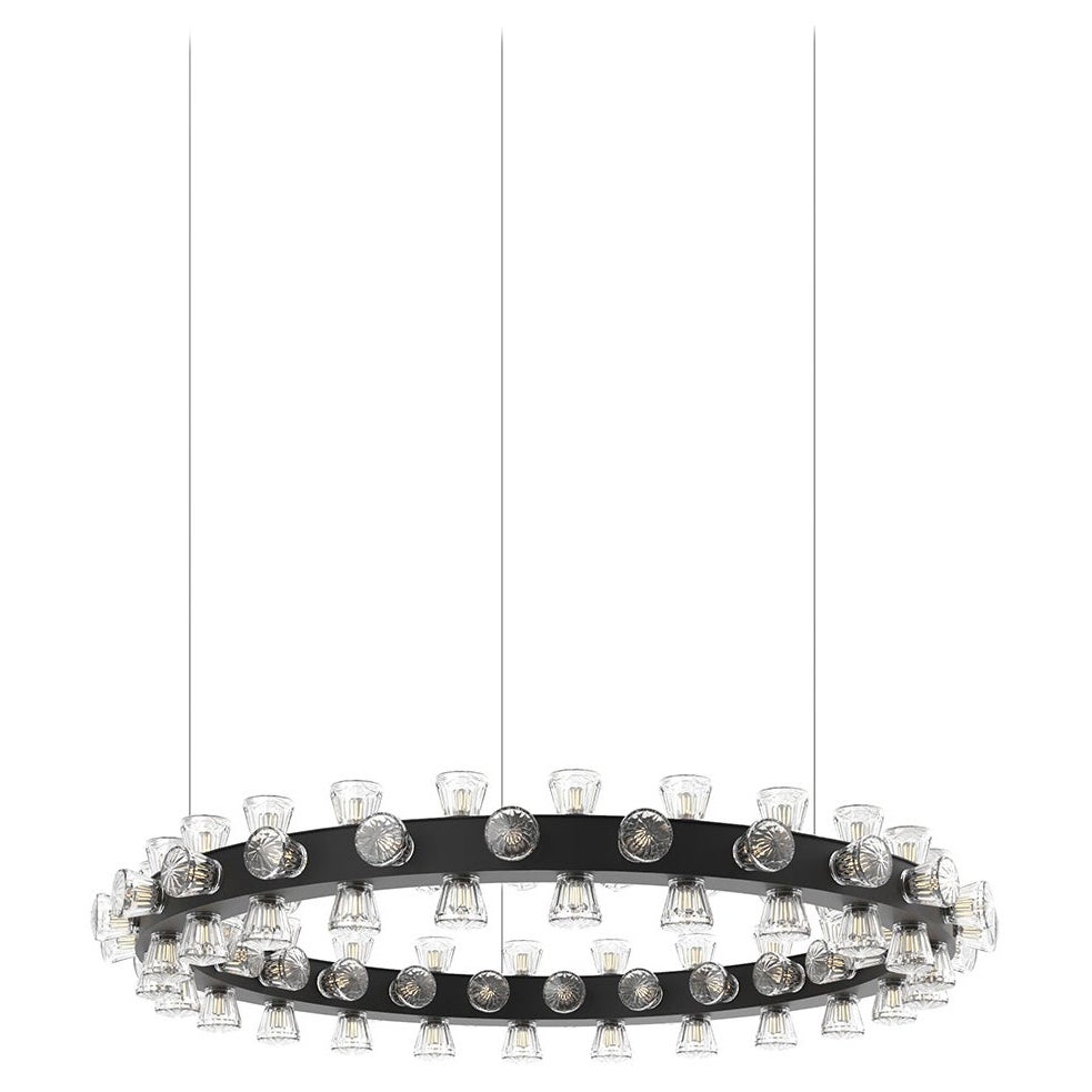 Lampada a sospensione contemporanea Lunar Small Round in alluminio anodizzato nero di JSPR