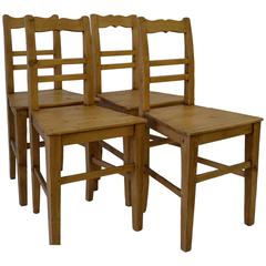 Set of Four Pine Plank Seat Chairs