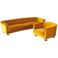 Vintage Seating Group by Hans Kaufeld, Sofa and Lounge Chair in Velvet