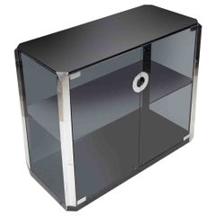 Vintage Glass and Chromed Metal Cabinet "Alpha" by Willy Rizzo for Mario Sabot