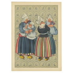 Charming Vintage Print – Women & Children of Volendam in Traditional Dress, 1932