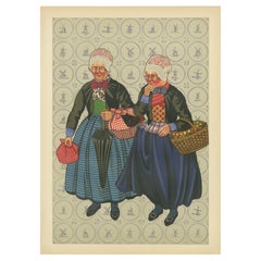 Vintage Colorful Doornspyk Market Women in Apenjak Coats – Dutch Costume Print, 1932