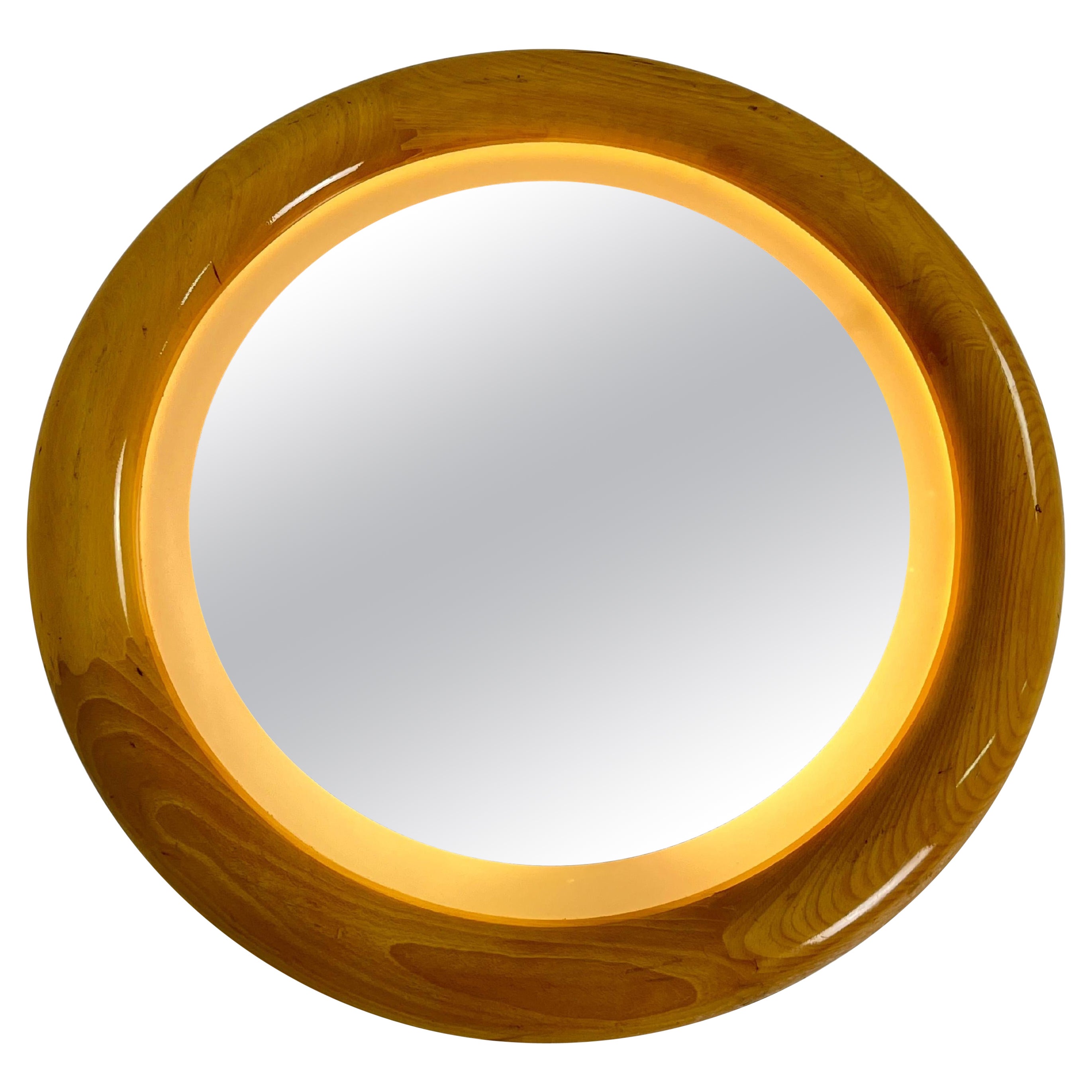 Backlit Circular Wall Mirror Made in Italy 1970s