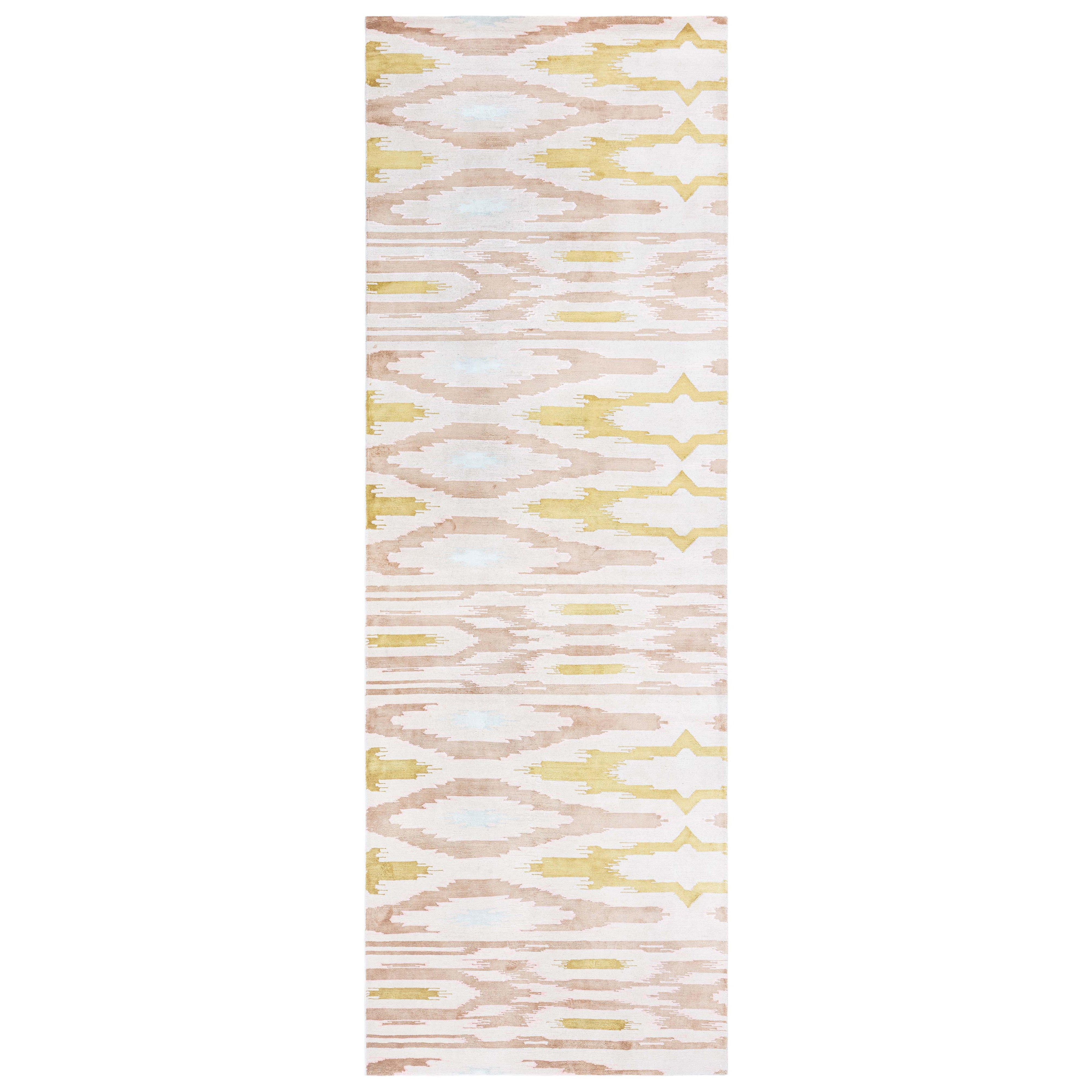 Modernes Chevron-Design Handgeknüpfter Läufer aus Seide von Doris Leslie Blau