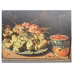 École hollandaise du 17e siècle - Nature morte aux raisins et bol en porcelaine
