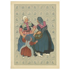 Vintage Spakenburg Women in Sunday Dress with Child – Dutch Costume Print (1932)