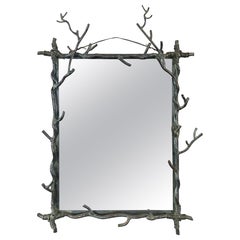French Verdigris Bronze Lashed Twig Wall Mirror, 1950s