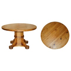 STUNNING ROUND CIRCA 1940's PITCH PINE DINING TABLE WITH THICK PEDESTAL BASE