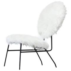 Mid-Century Swedish Modern Fluffy Cushion Metal Base Easy Chair