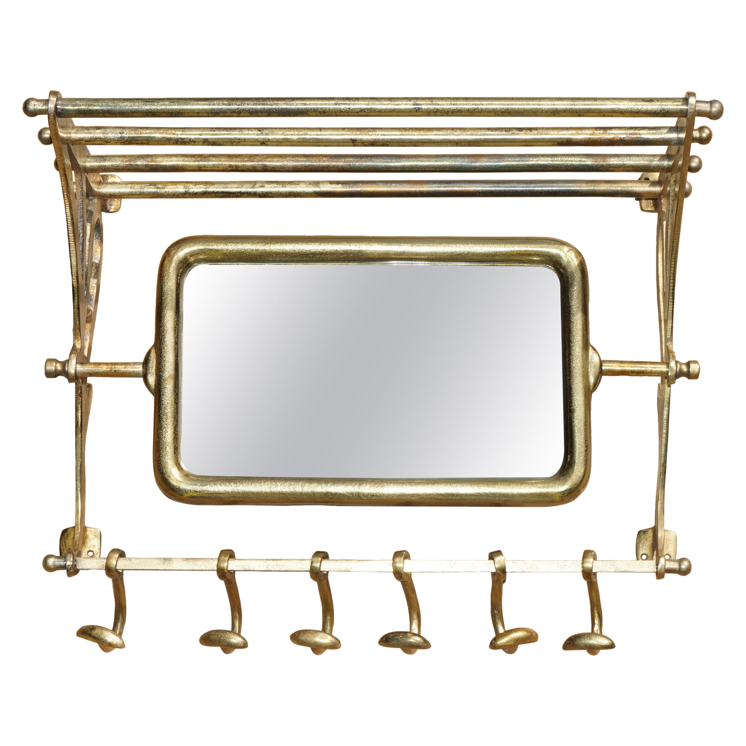 ViNTAGE GOLD LEAF PORMANTEAU LUGGAGE RACK COCK & CHEVAL MIRROR POUR ENTRANCE