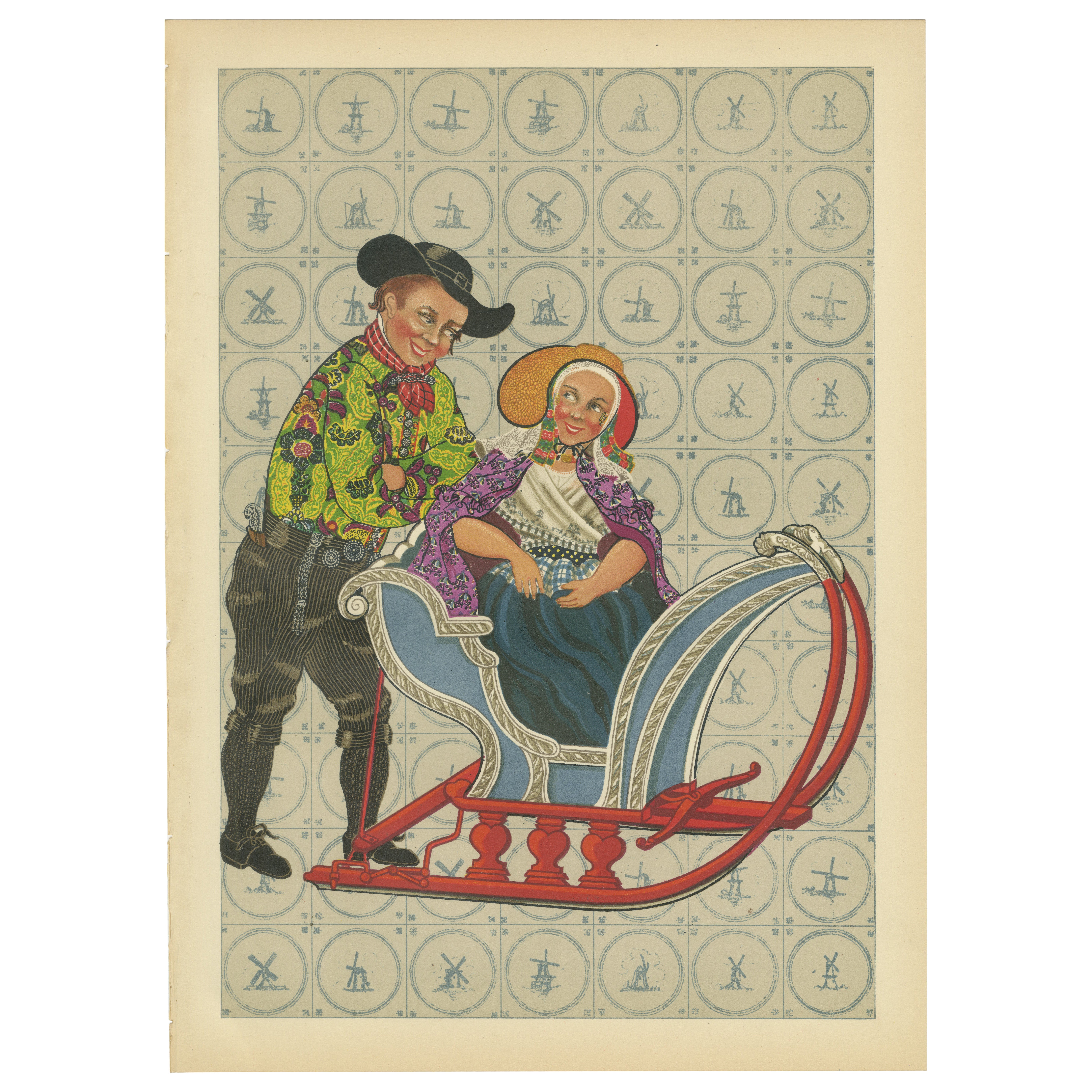 Paseo en trineo de invierno Schouwen & Duiveland - Trajes de campesinos holandeses, c.1800