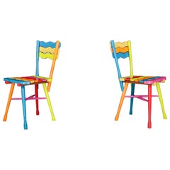 Paire de chaises en hêtre peint d'art populaire français du milieu du siècle, France, années 1960
