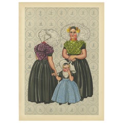 South Beveland Women & Girl in Lace Caps and Black Skirts with Golden Pins, 1932