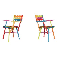Paire de chaises en hêtre peint d'art populaire français du milieu du siècle, France, années 1960