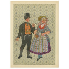 Vintage Walcheren Couple in Bright Festival Dress, 1780–1870, with Parisian Elegance