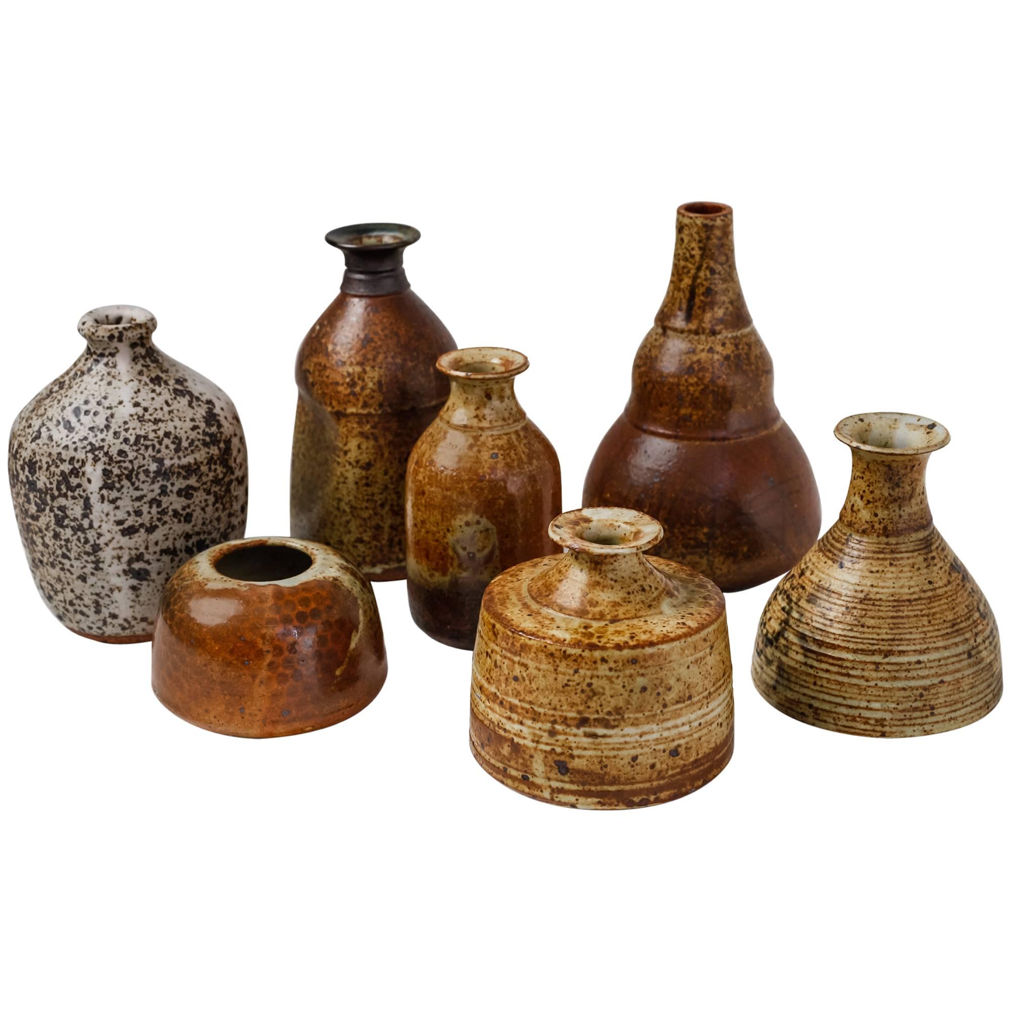 Franco Agnese Set of Seven Ceramic Earth Tone Vases, France, 1960s