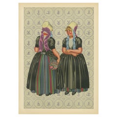 Litografia di un abito da donna di Walcheren con cofani e beuk, 1860-1890 ca.