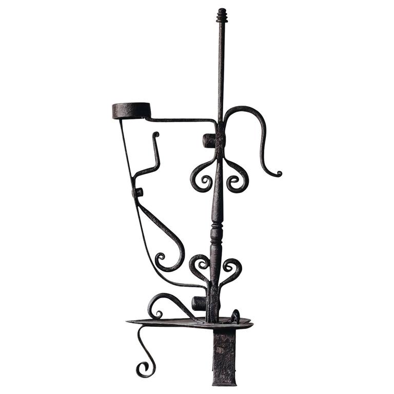 Remarkable 19th Century Swedish Wrought Iron Rush Candle Holder For
