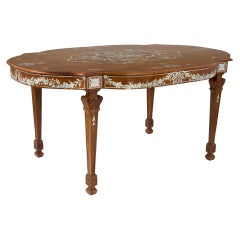 French Louis XVI Style Ivory Inlaid Birchwood Antique Centre Table