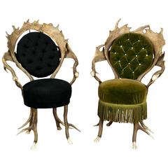 Antique Pair of Rare Antler Parlor Chairs, French, circa 1860