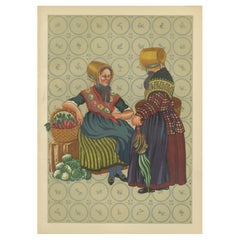 Vintage Limburg Peasant Women in Straw Bonnets, First Half of the 19th Century