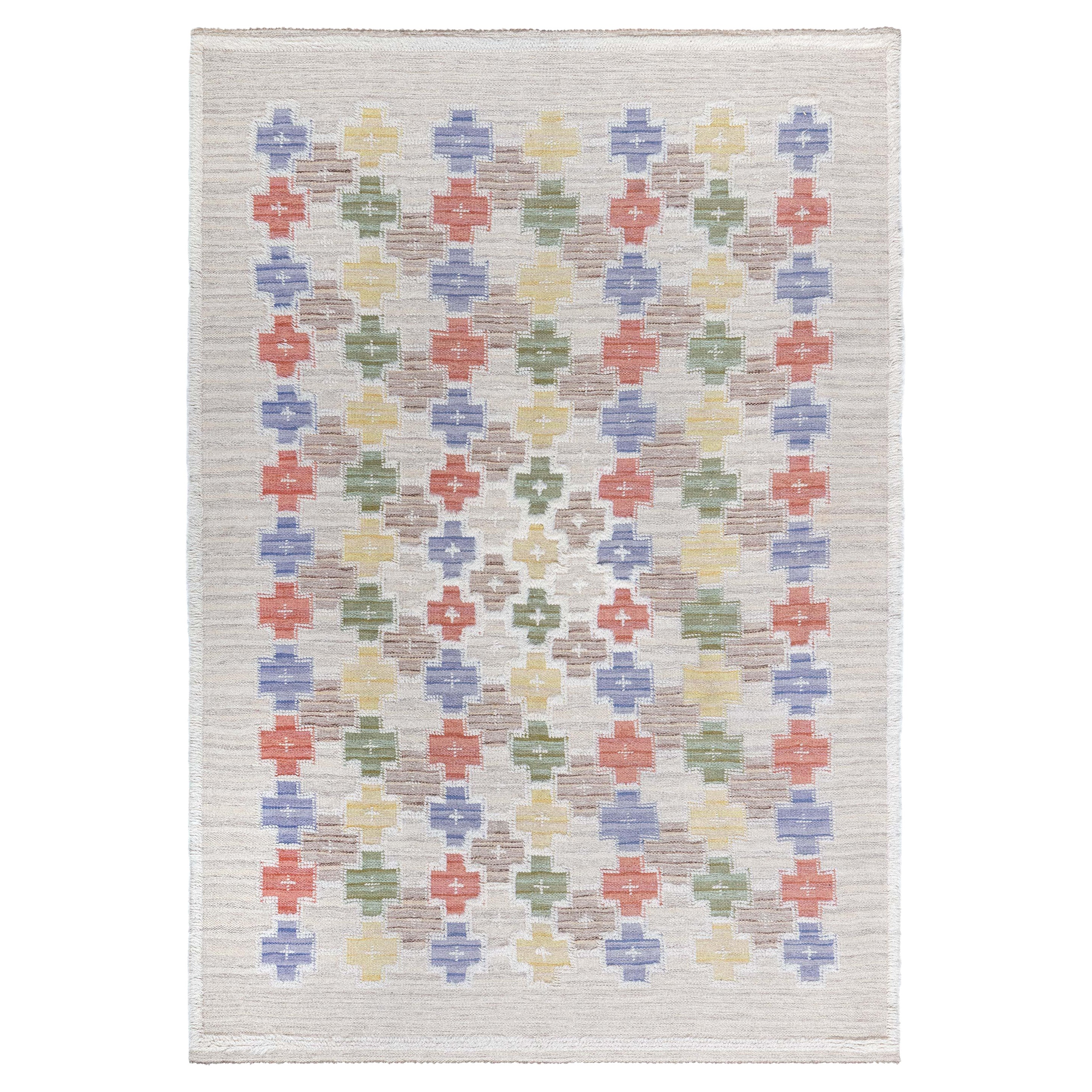 Doris Leslie Blau Vintage Swedish High and Low Rug by Sodra Kalmar Lans Hemslojd
