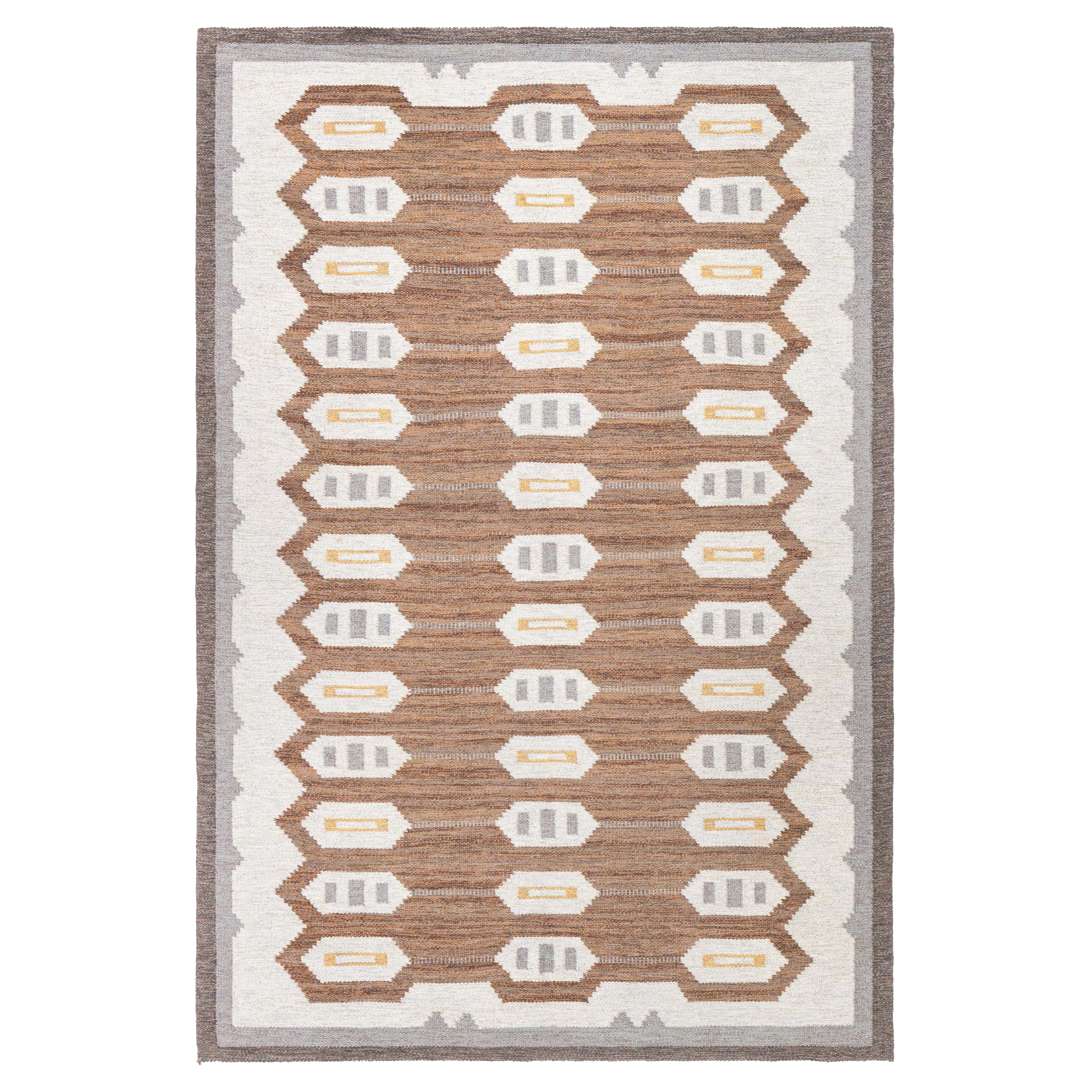 Doris Leslie Blau Alfombra sueca de lana de tejido plano de mediados del siglo XX