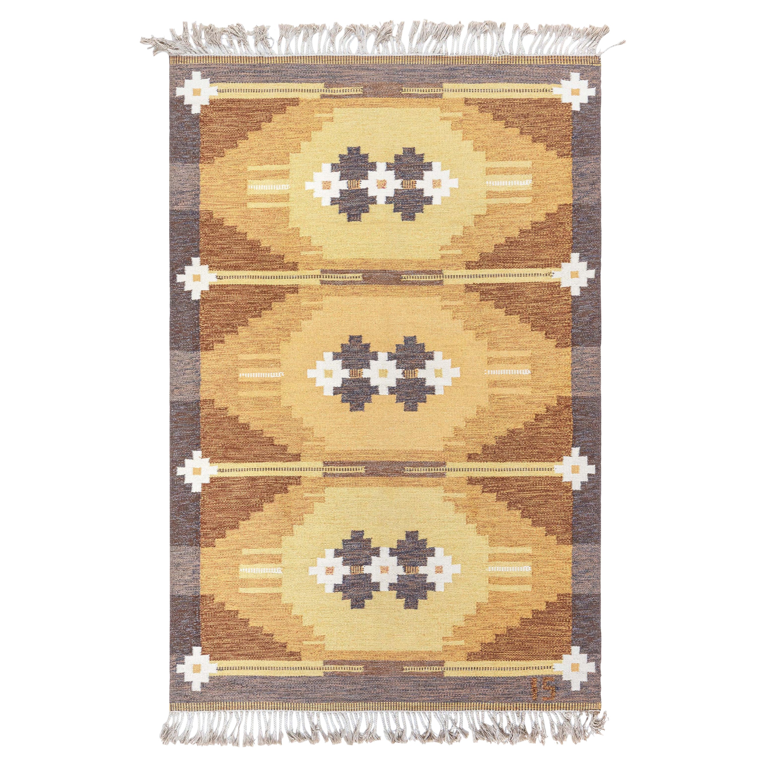 Tapis suédois vintage tissé à plat Doris Leslie Blau par Ingegerd Silow