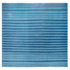 Tapis Dhurrie indien vintage rayé bleu Doris Leslie Blau